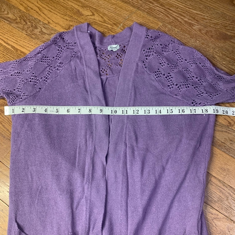 Kismet Lavender Crochet Sleeve Open Front Cardigan - M - Picture 6 of 7